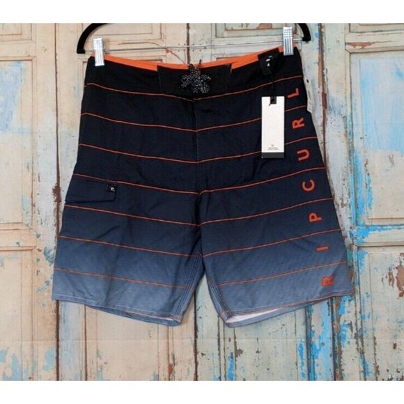 Ripcurl Mens Size 28 Board Shorts Swim Blue Orange Striped Drawstring NWT - Picture 2 of 8